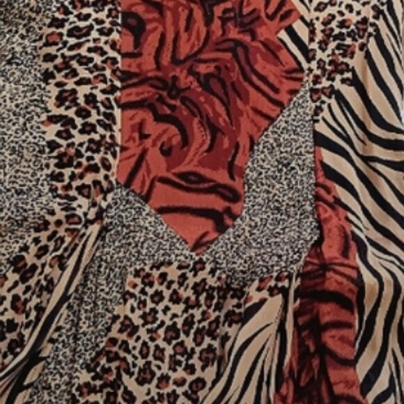 VINTAGE Phool 70s Layered Wild Animal Print Maxi Dress 3/4 Sleeve Zipper L Brown - Picture 11 of 17